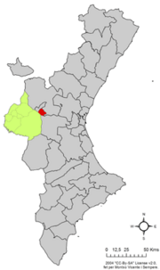 Localização do município de Chera na Comunidade Valenciana