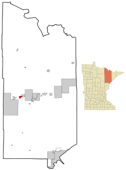 Location of the city of Buhl within Saint Louis County, Minnesota