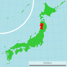 Japonijos žemėlapis su paryškinta Akitos prefektūra