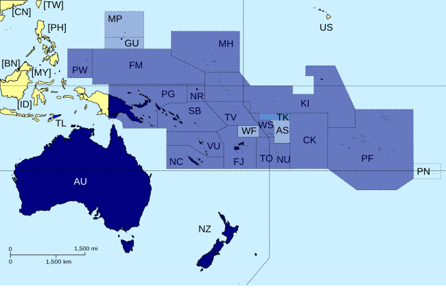Map indicating the members and observers of the Pacific Islands Forum