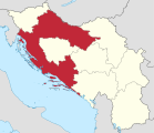 1939年に設置されたクロアチア自治州（地図中、赤地の版図）