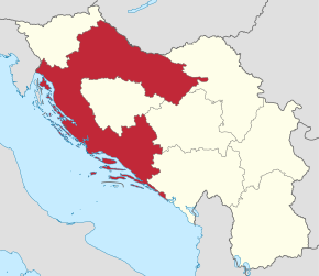 Chorvatská bánovina na mapě Jugoslávie