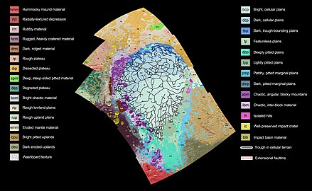 Geologisk kart av Sputnik Planitia og omgivelsene. Konveksjonsceller er uthevet i svart Foto: New Horizons (14. juli 2015)