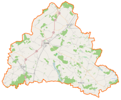 Mapa konturowa powiatu kościańskiego, na dole po prawej znajduje się punkt z opisem „Zbęchy-Pole”