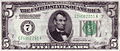 1928 A szériájú Federal Reserve Note 5 dolláros bankjegy.