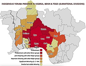 Joruban levinneisyysalue Nigerian, Beninin ja Togon alueella