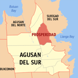 Mapa de Agusan del Sur con Prosperidad resaltado
