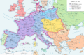 Zemljovid Europe 1812. s granicama Prvog Francuskog Carstva (obrubljeno crvenom) prije Napoleonove invazije na Rusko Carstvo