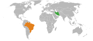 Mapa indicando localização do Brasil e do Irã.