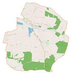 Mapa konturowa gminy Łabunie, w centrum znajduje się punkt z opisem „Łabunie”