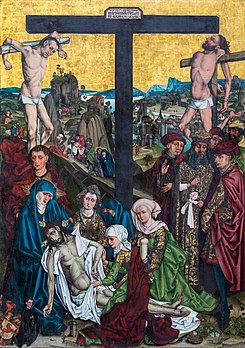 Lamentação sobre Cristo morto (1484) por Michael Wolgemut (morto em 30 de novembro de 1519). Epitáfio para Georg Keyper na igreja de São Lourenço, Nurembergue, Baviera, Alemanha (definição 3 340 × 4 742)