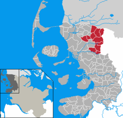 Map of Nordfriesland highlighting Karrharde