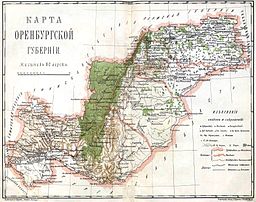 Rysk karta över guvernementet Orenburg, 1897.