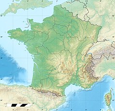 Mapa konturowa Francji, u góry po lewej znajduje się punkt z opisem „Chausey”