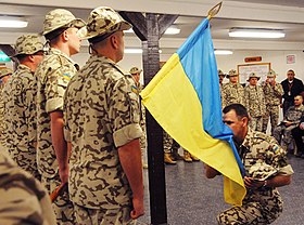 Цырымонія заканчэння ўкраінскай ваеннай місіі ў Іраку, 9 снежня 2008 года.
