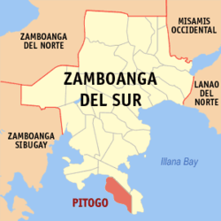 Mapa de Zamboanga del Sur con Pitogo resaltado