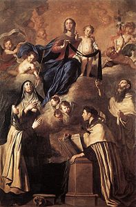 Pietro Novelli, La Mère de Dieu et les saints du Carmel (1641), Palerme, musée diocésain. À gauche, Marie-Madeleine de Pazzi.