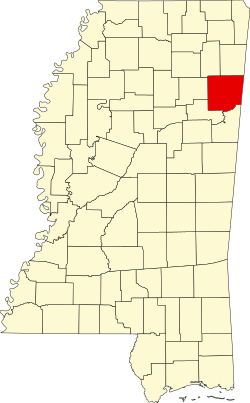 map of Mississippi highlighting Monroe County