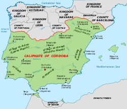 Caliphate of Córdoba (green), ت 1000.