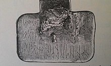 Runeninschrift der Bügelfibel von Nordendorf I, 575 n. Chr., Rückseite der Kopfplatte - Abbildung von 1897