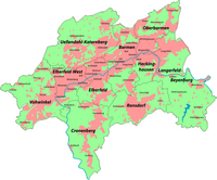 Karte Wuppertals mit den Bezirken