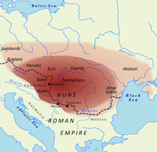 Hunų hegemonijos teritorija Atilos laikais