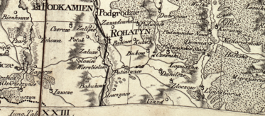 Рогатин та Пуків на мапі 1824 року
