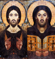 A sínai Pantokrátor kompozitképe: a baloldali kép az isteni, a jobboldali az emberi természet tükrözése.