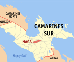 Mapa han Camarines Sur nga nagpapakita kon hain nahamutang an Syudad han Naga