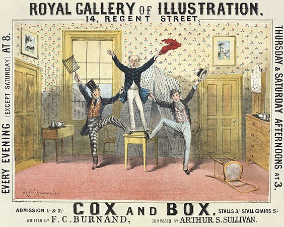 Poster for Cox and Box by Alfred Concanen, restored by Adam Cuerden