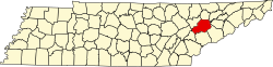 map of Tennessee highlighting Knox County