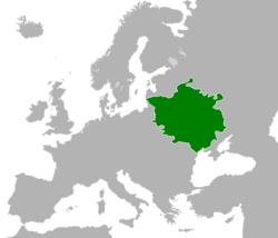 Velika litovska kneževina v njenem največjem obsegu v 15. stoletju; zahtevano ozemlje je obarvano svetlo zeleno
