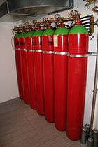 Canisters of Argon used to extinguish fire without damaging server equipment