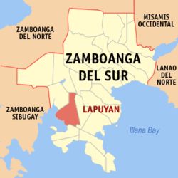 Mapa de Zamboanga del Sur con Lapuyan resaltado