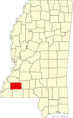Map of Mississippi highlighting Franklin County