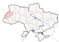 Vị trí của Tỉnh Lviv (đỏ) ở Ukraina (xanh)