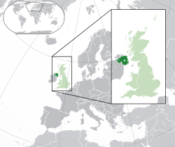Location o  Norlin Airlan  (dark green) – on the European continent  (green & dark grey) – in the Unitit Kinrick  (green)
