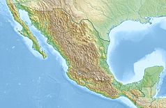 Mapa konturowa Meksyku, na dole nieco na prawo znajduje się punkt z opisem „Isla de las Muñecas”