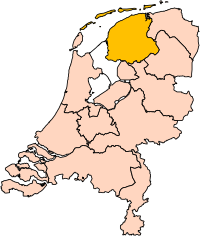 Locatie van de provincie Friesland (Fryslân)