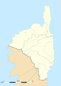 Mapa konturowa Górnej Korsyki, po prawej znajduje się punkt z opisem „Prunelli-di-Casacconi”