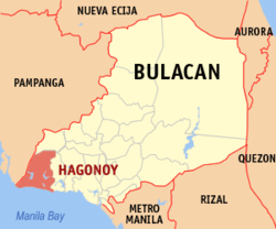 Mapa de Bulacan con Hagonoy resaltado