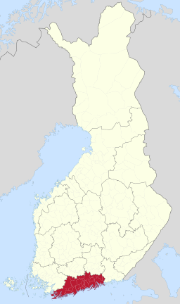 Landskapet Nylands läge i Finland.