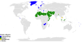 Negara-negara yang menjadikan agama Kristen sebagai agama negara ditandai dengan warna biru