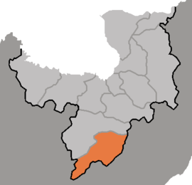 Map of Ryanggang showing the location of Kimhyonggwon