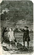 Illustration av det experiment med en drake och en nyckel genom vilket Benjamin Franklin påvisade att blixten är ett elektriskt fenomen.