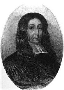 Sketch of a man with long flowing hair who is wearing the bib of a colonial-era minister.