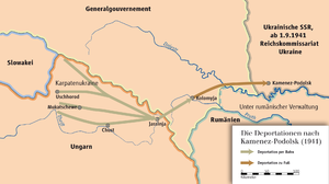 Карта депортації євреїв з Угорщини до Кам'янця-Подільського