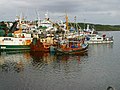 Trawlers sit in Killybegs harbour, in County Donega