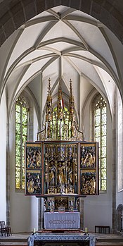 Altar-mor da igreja subsidiária de Pesenbach, município de Feldkirchen an der Donau, Alta Áustria. Obra criada em 1495 por um mestre anônimo conhecido como "Mestre SW" (definição 4 709 × 9 391)