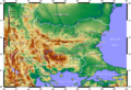 Topographic map of Bulgaria (English)